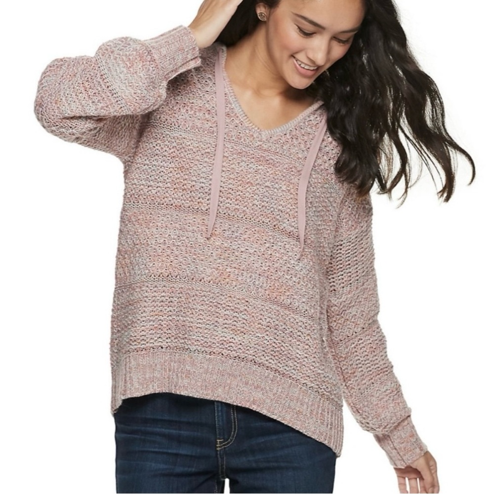 NWT American Rag Mixed Stitch Hoodie Sweater Juniors' Size M Pink High-Low SZ M